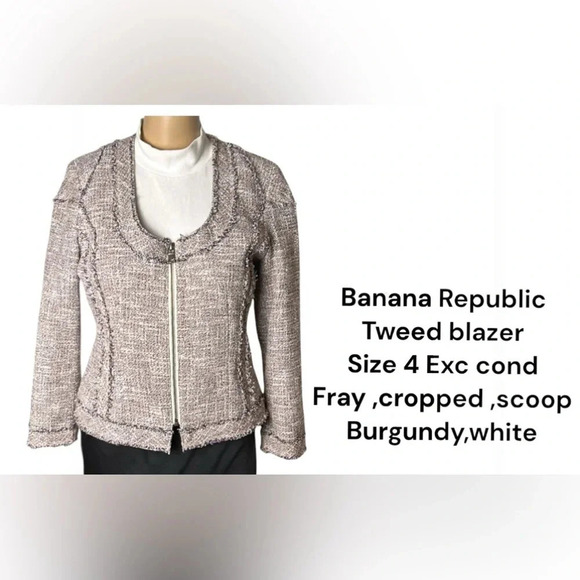 BR linen blend blazer,fray,tweed,scoop,zip,preppy clueless,academia,career,EC - Picture 2 of 14